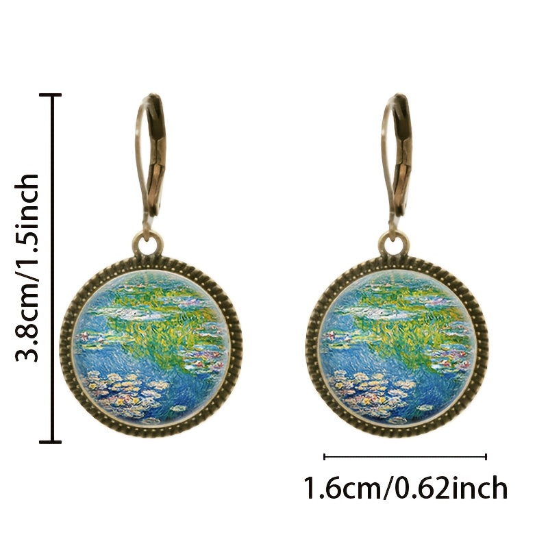 2pc Cyan Water Lilies Pendant Earrings Set with Ear Hooks